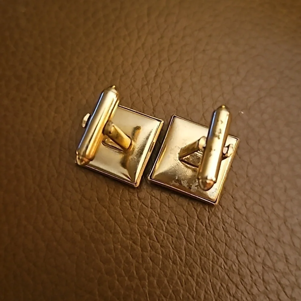 Vintage Goldtone MOP Caduceus Cufflinks and Blue Resin Tie Clip Set
